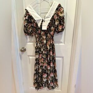 Floral and Black Collar Smocked Dress